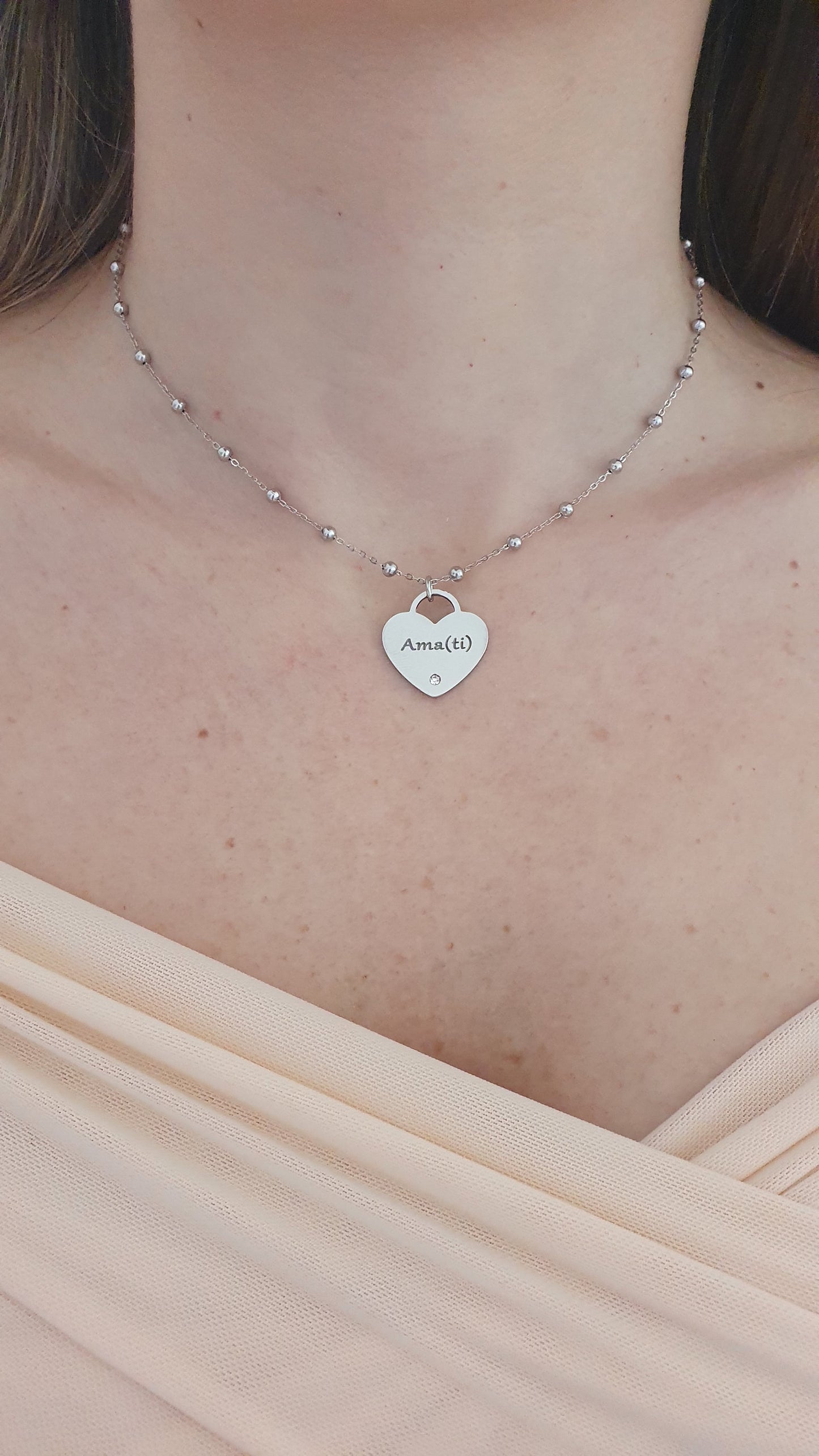 Collana cuore Zirconia argento