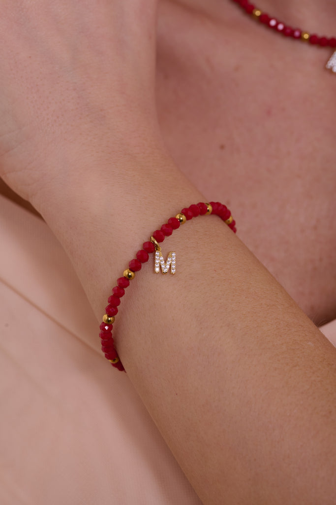 Bracciale Crystal rosso con iniziale