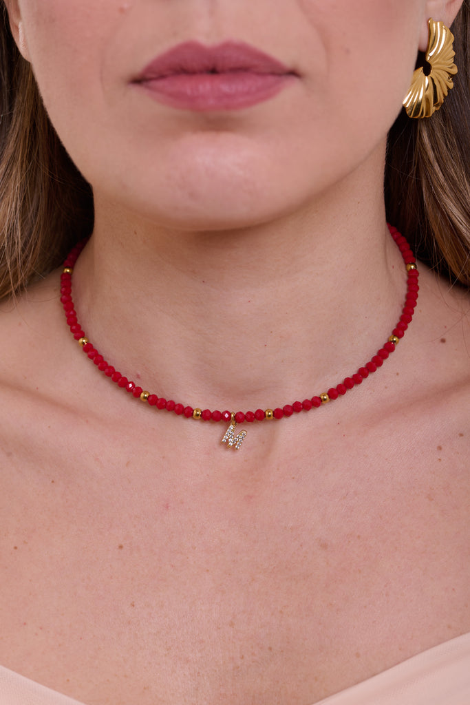 Collana Crystal rossa con iniziale