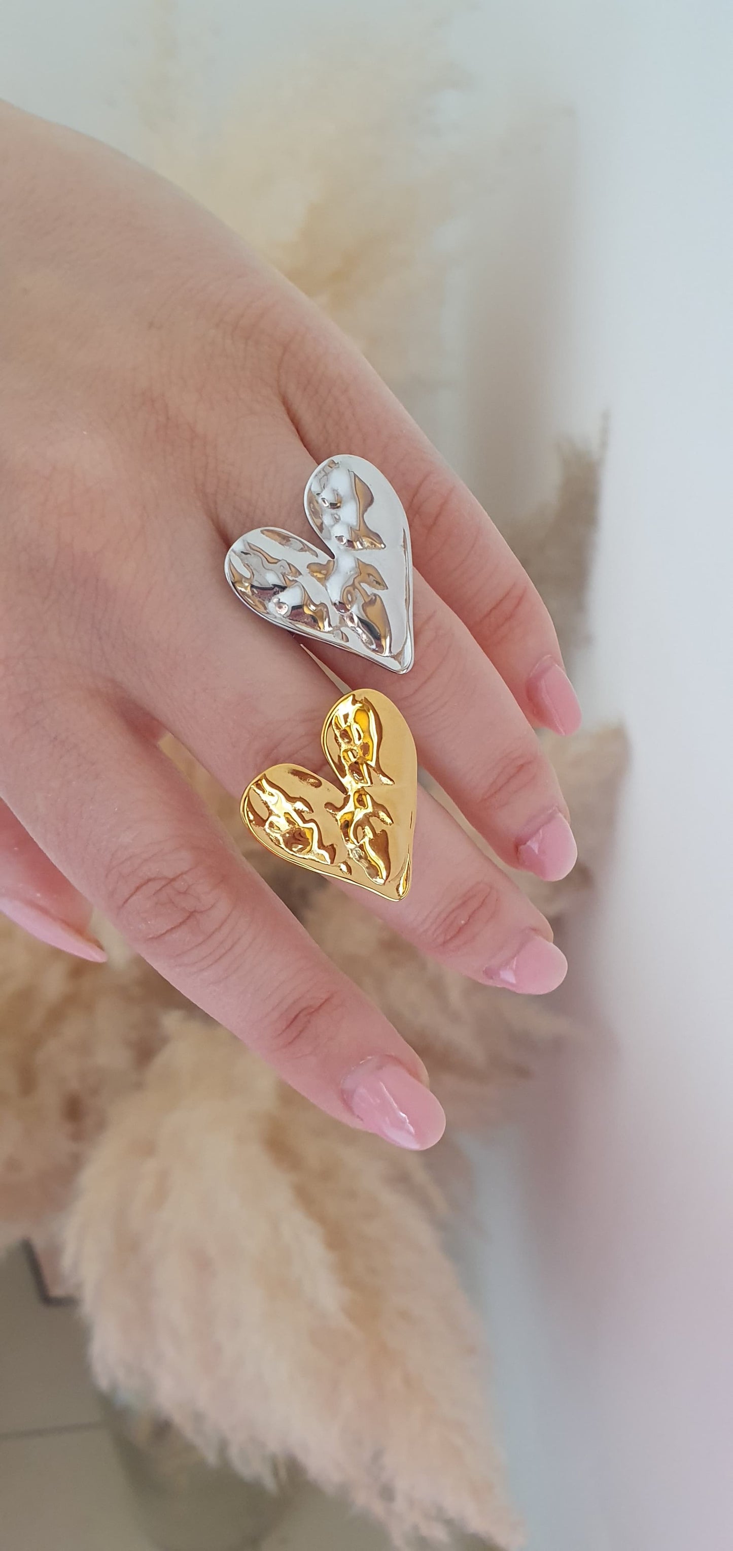 Anello Cuore ondulato argentato