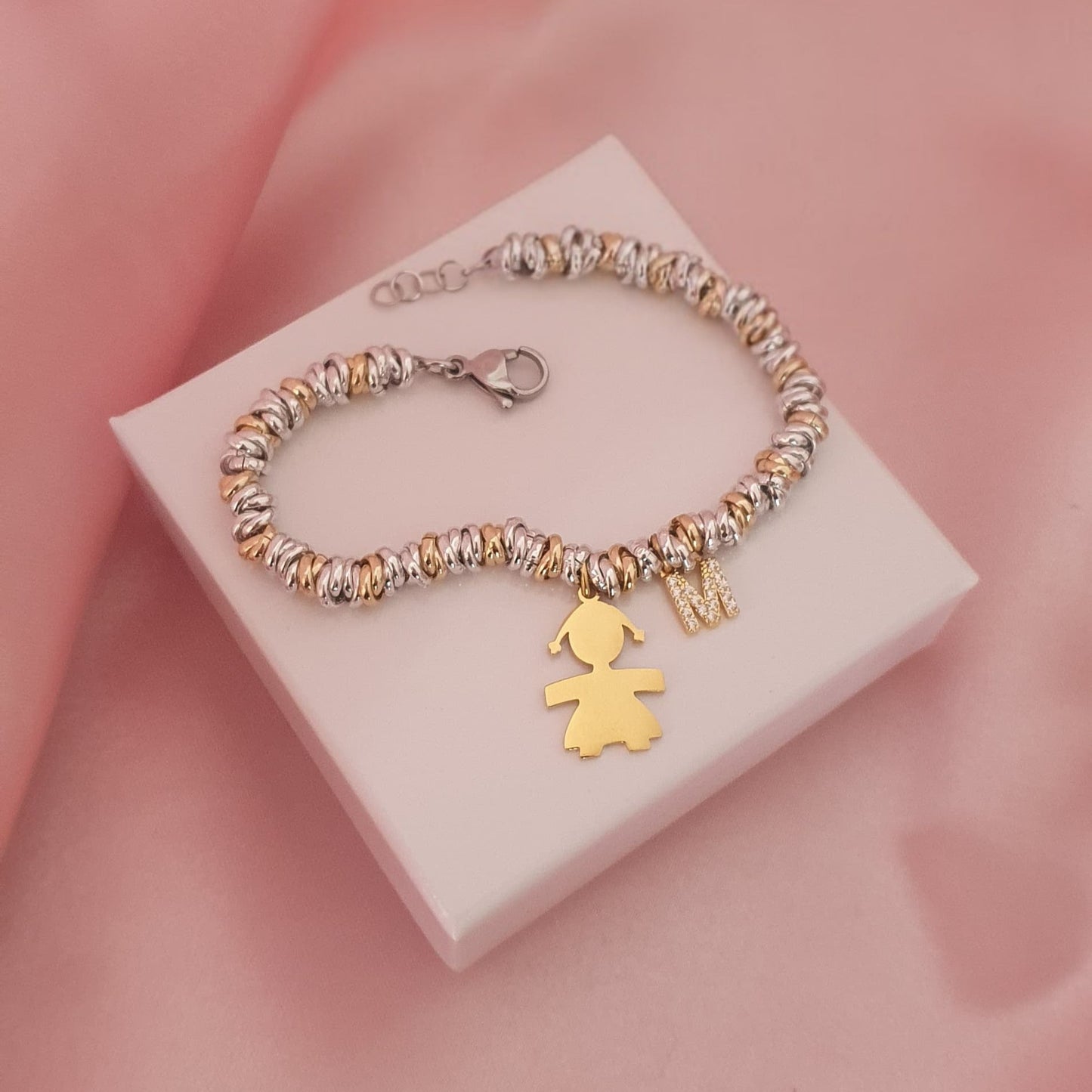 Bracciale Bebè con inziale bicolor