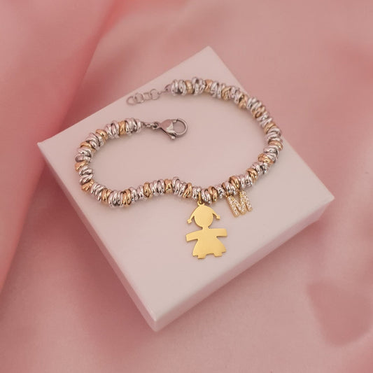 Bracciale Bebè con inziale bicolor