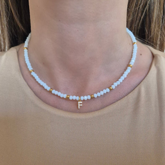 Collana Crystal bianca con inziale