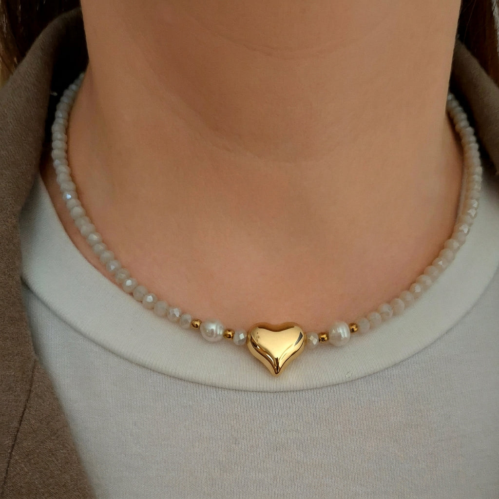 Collana Cuore bombato avorio