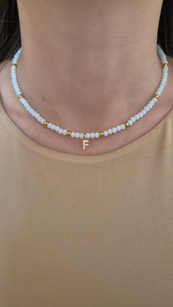 Collana Crystal bianca con inziale