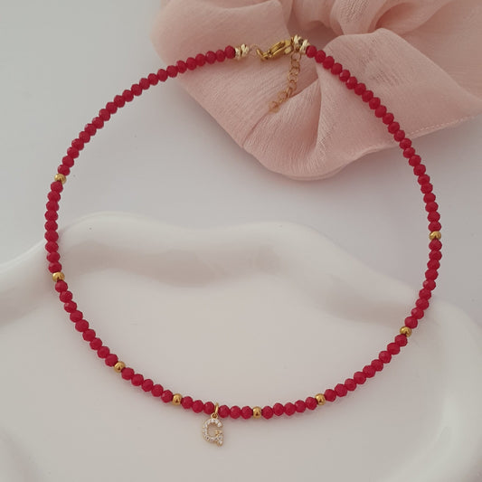 Collana Crystal rossa con iniziale