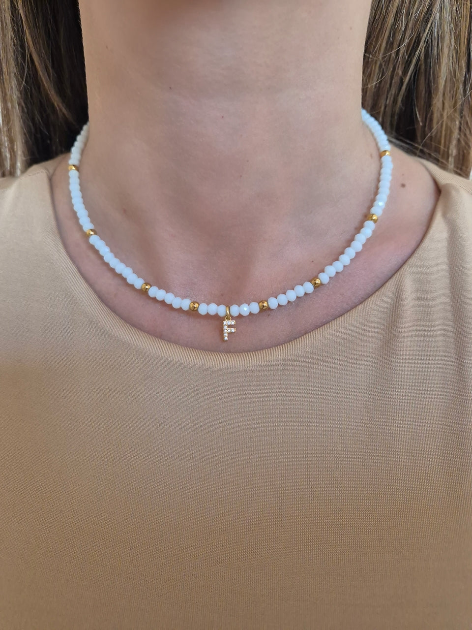 Collana Crystal bianca con inziale