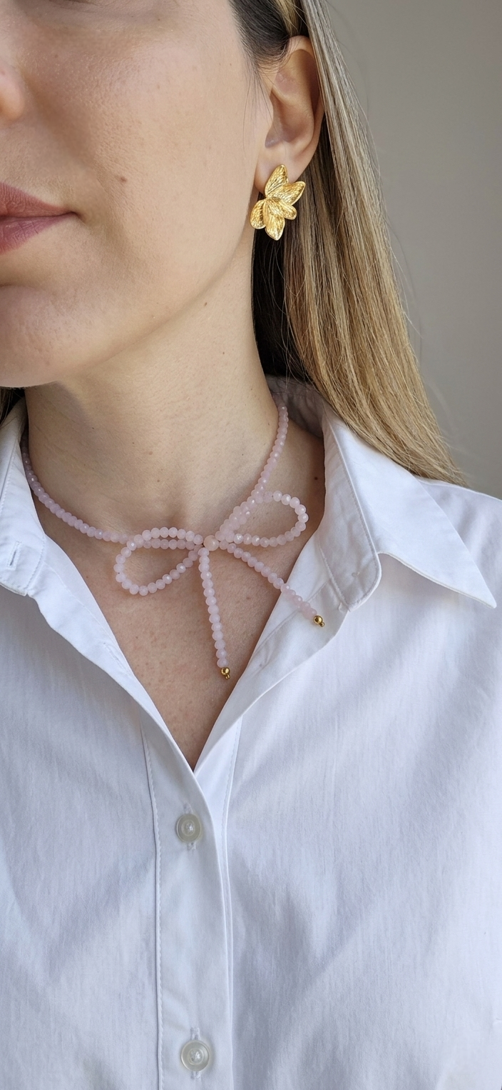 Collana fiocco rosa