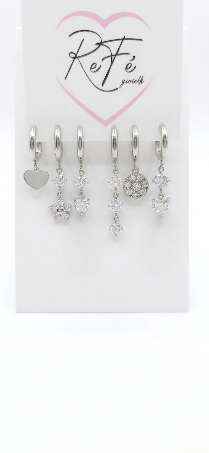 Set 6 orecchini cuore silver