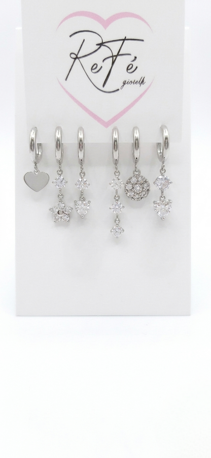 Set 6 orecchini cuore silver