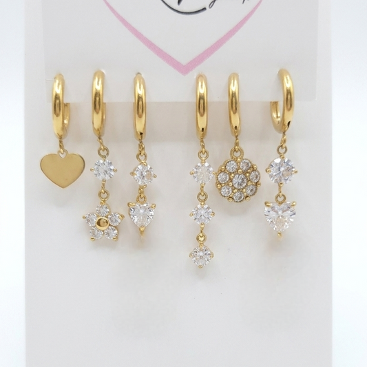 Set 6 orecchini cuore gold