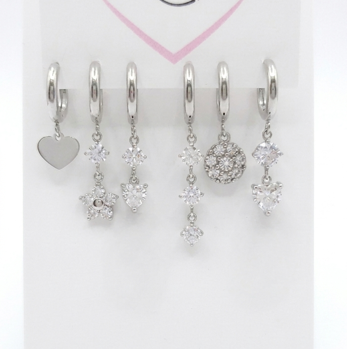 Set 6 orecchini cuore silver