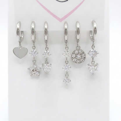 Set 6 orecchini cuore silver
