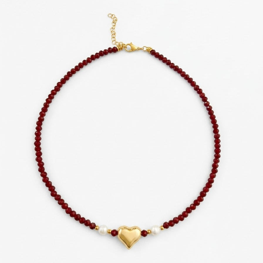 Collana cuore bombato bordeaux