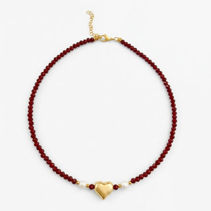 Collana cuore bombato bordeaux