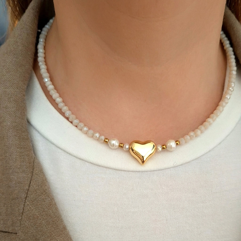 Collana Cuore bombato avorio