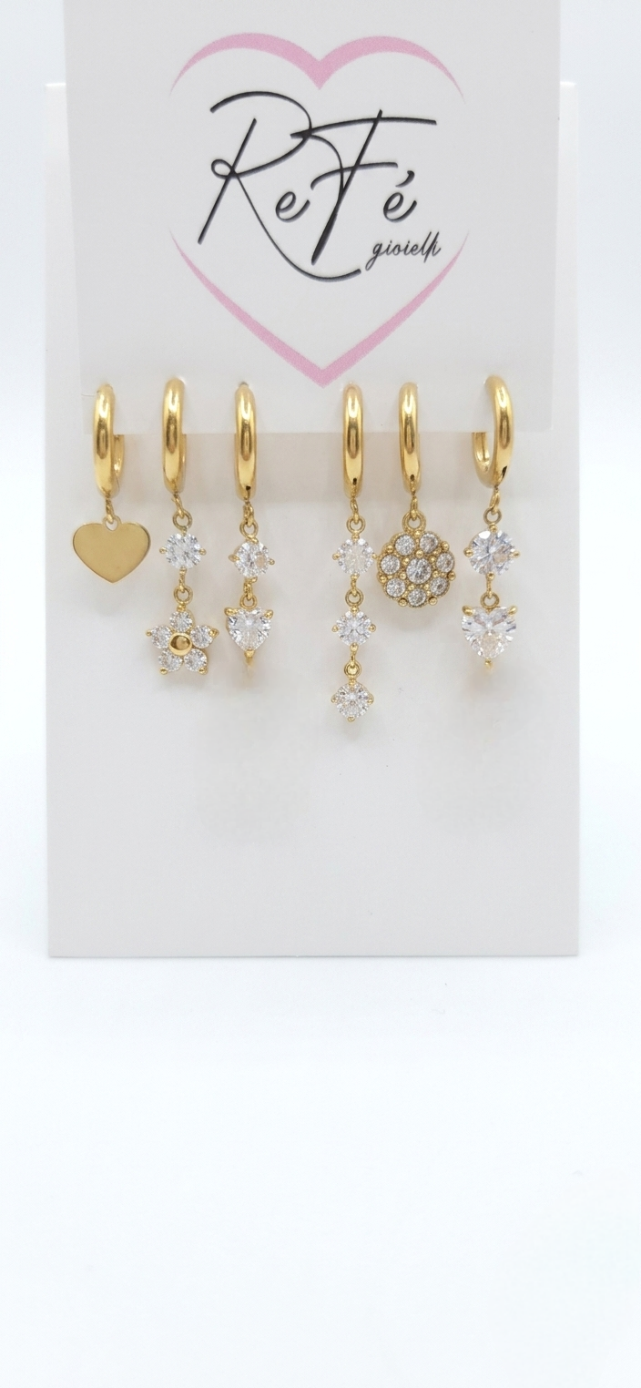 Set 6 orecchini cuore gold