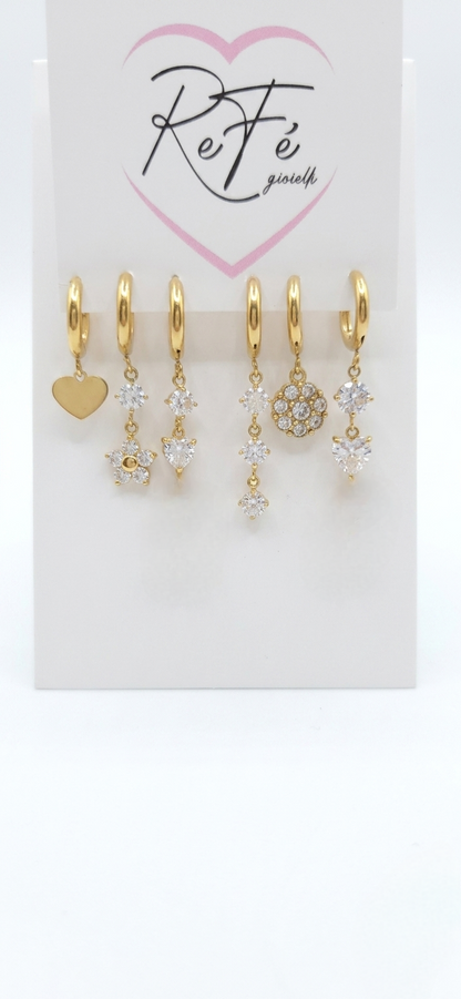 Set 6 orecchini cuore gold